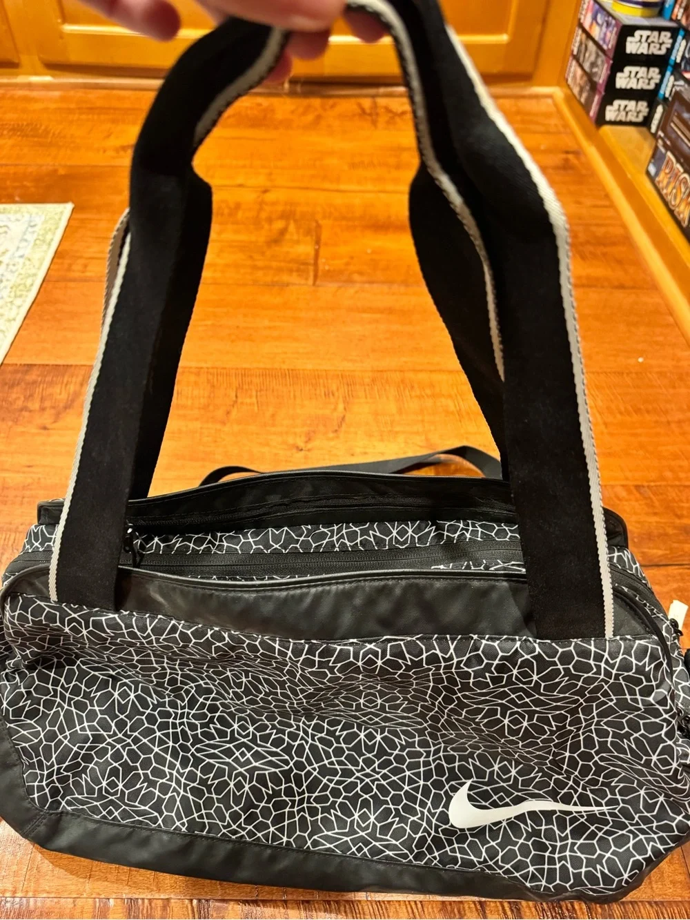 Nike Black and White Geometric Sport Duffel - Picture 2 of 10